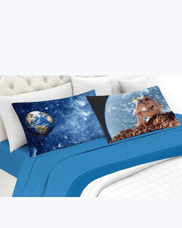 Set Lenzuola Letto Matrimoniale Made in Italy - Luna e Spazio Blu - Astronauta 2 Piazze